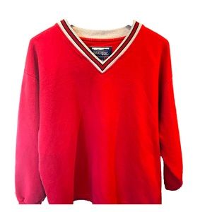 LL Bean/RUSSELL athletic sporty RED Sweater VNeck Sweatshirt USA Pullover XL 90s